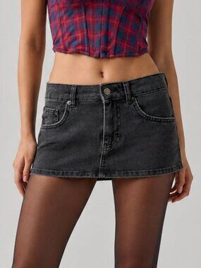 Urban Outfitters BDG Denim Micro Mini Skirt Washed Black XS Low Rise